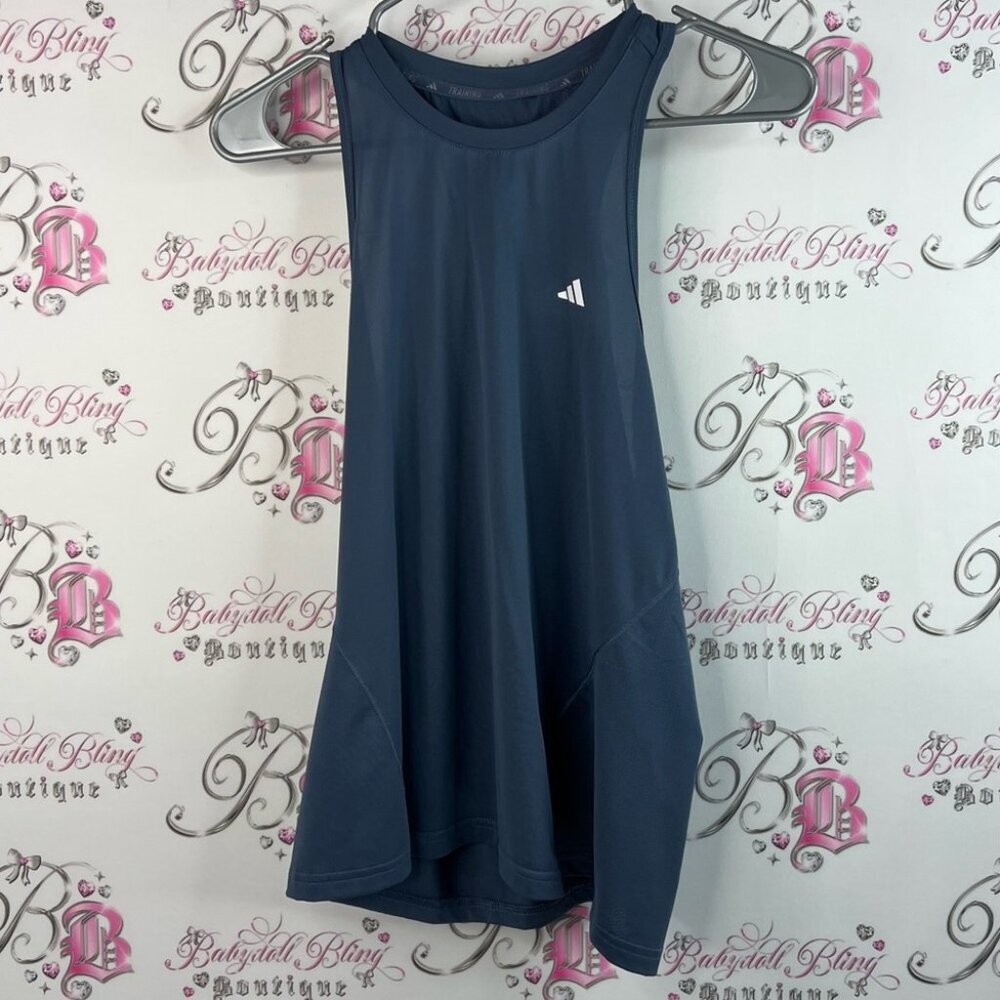 Adidas training top tank racerback blue logo Women's Navy Tank Top